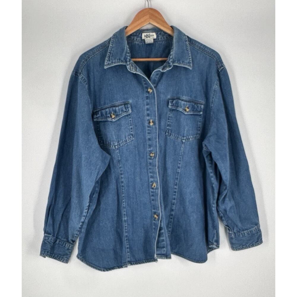 Womens Denim Button-up Shirt Size 3X Western Chore Cabincore MK Plus